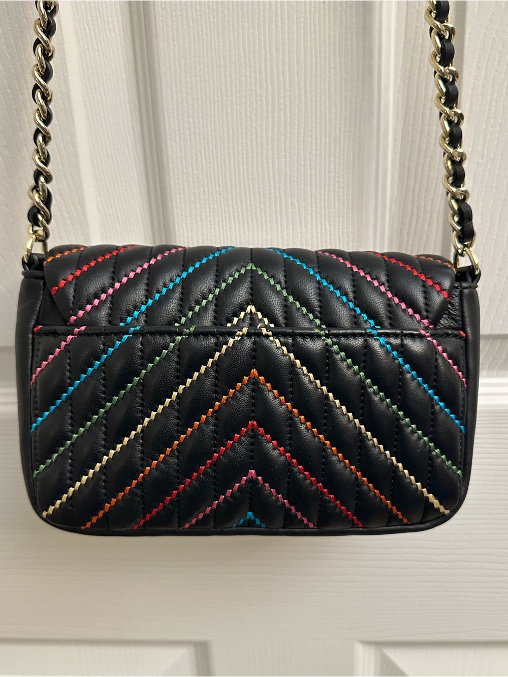 Karl Lagerfeld Black Quilted Crossbody Bag with Multicolor Stitching - Picture 15 of 16